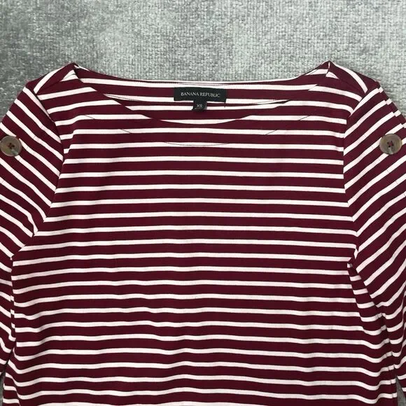 Banana Republic Shirt Womens XS Red White Striped Button Sleeves Casual Stretch - Picture 2 of 8
